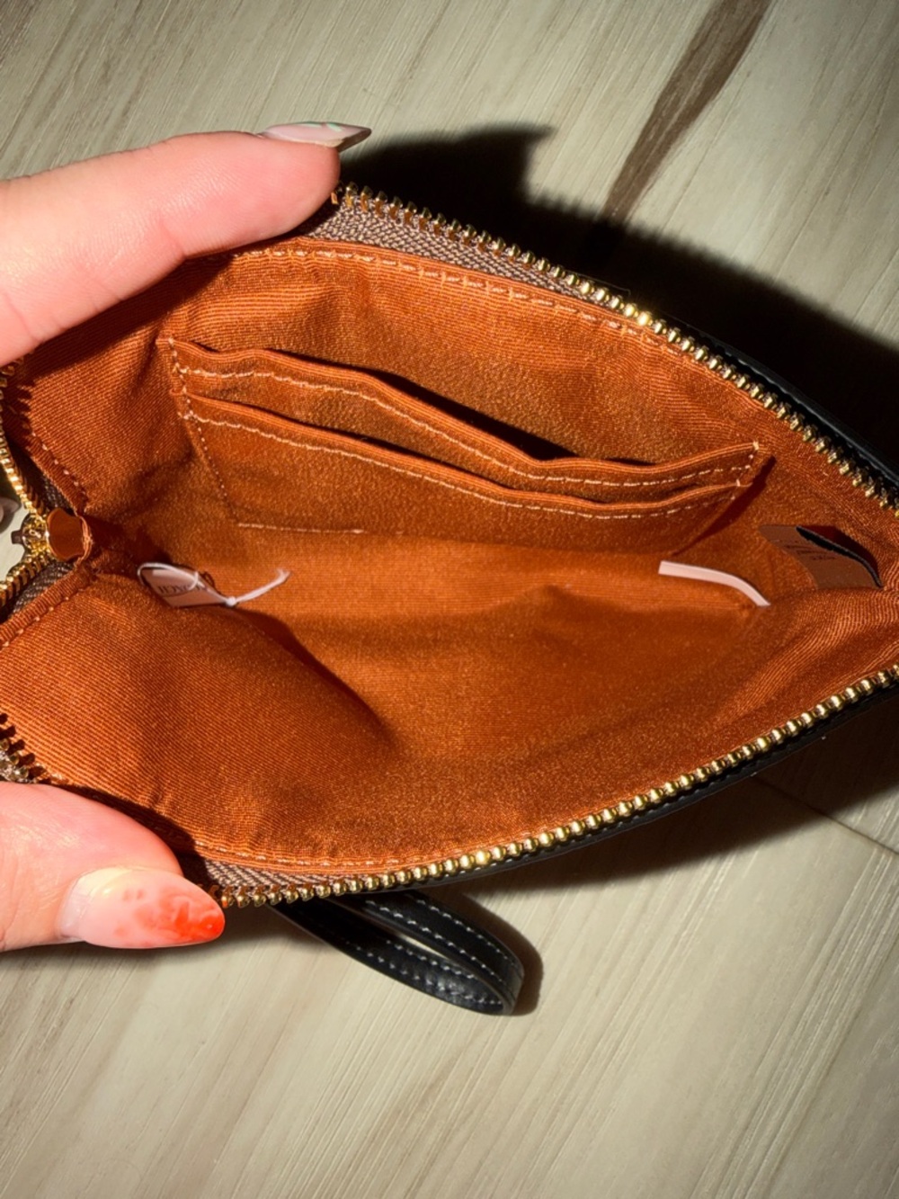 Coach Brown Signature Wristlet with Black Center Stripe - Picture 3 of 3